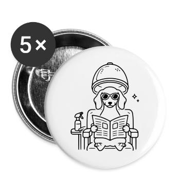Hund Dackel beim Frisör Minimalistisch Line Art - Buttons groß 56 mm (5er Pack) - Weiß - Vorne