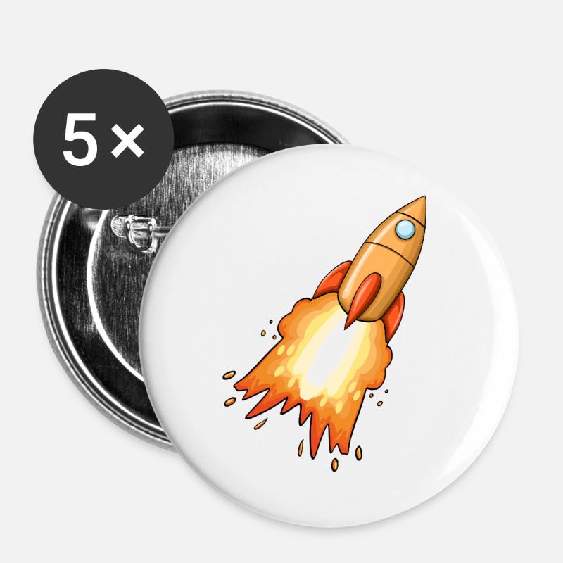 Rakete - Buttons groß 56 mm (5er Pack) - Weiß