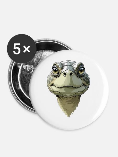 Lustiger Schildkrötenkopf - Buttons groß 56 mm (5er Pack) - Weiß