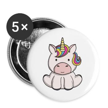 Cute Magical Unicorn Kawaii Rainbow Pony Cartoon - Buttons large 2.2''/56 mm (5-pack) - white - Front