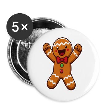 Frohe Lebkuchenmann-Weihnachtszeichentrickserie - Buttons groß 56 mm (5er Pack) - Weiß - Vorne