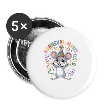 KARNEVALS MAUS - Buttons groß 56 mm (5er Pack) - Weiß - Vorne