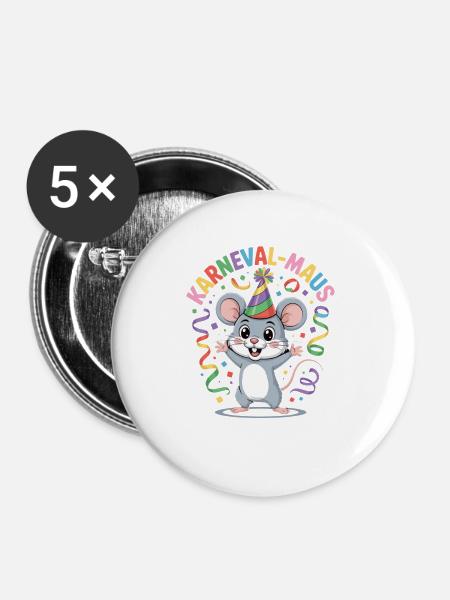 KARNEVALS MAUS - Buttons groß 56 mm (5er Pack) - Weiß