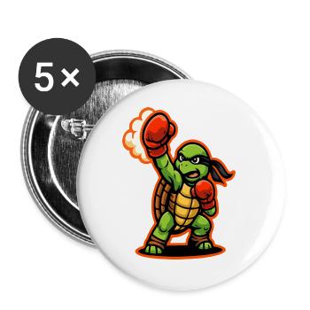 Boxing Turtle Fighter Power Punch Maskottchen - Buttons groß 56 mm (5er Pack) - Weiß - Vorne