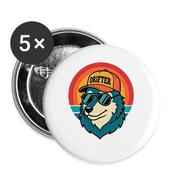 Drifter Wolf Sonnenuntergangs-Tee - Buttons groß 56 mm (5er Pack) - Weiß - Vorne