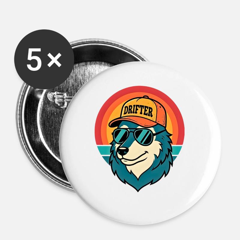 Drifter Wolf Sunset Tee - Buttons large 2.2''/56 mm (5-pack) - white