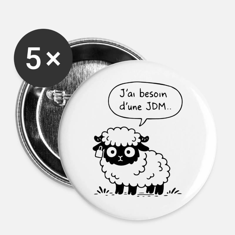JDM-Schafe - Buttons groß 56 mm (5er Pack) - Weiß