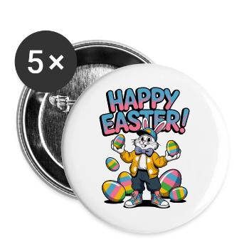Happy Easter bunny with colorful eggs - Buttons large 2.2''/56 mm (5-pack) - white - Front