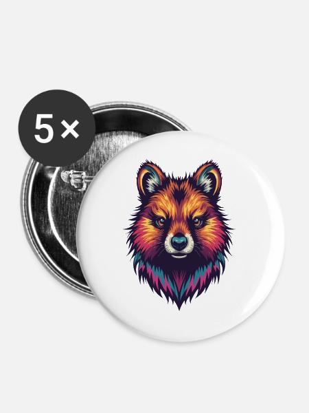 Farbiges Quokka Portrait - Buttons groß 56 mm (5er Pack) - Weiß