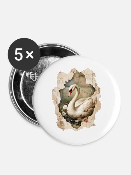 Schwan - Buttons groß 56 mm (5er Pack) - Weiß