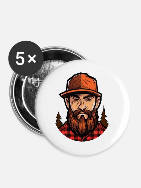 Waldlumberjack Illustration - Buttons groß 56 mm (5er Pack) - Weiß