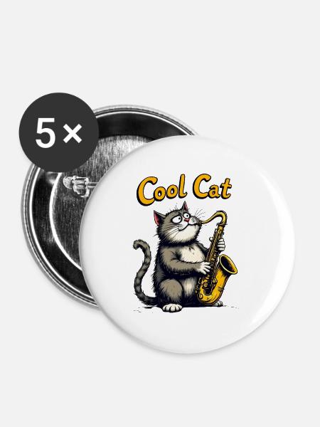 Cool Cat Jazz - Buttons groß 56 mm (5er Pack) - Weiß