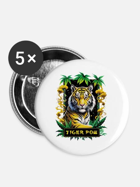 Tiger Pow - Buttons groß 56 mm (5er Pack) - Weiß