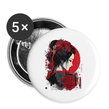 Geisha mit roten Rosen - Buttons groß 56 mm (5er Pack) - Weiß - Vorne