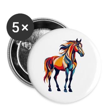 Farbexplosion buntes Pferd abstraktes Pferde Motiv - Buttons groß 56 mm (5er Pack) - Weiß - Vorne