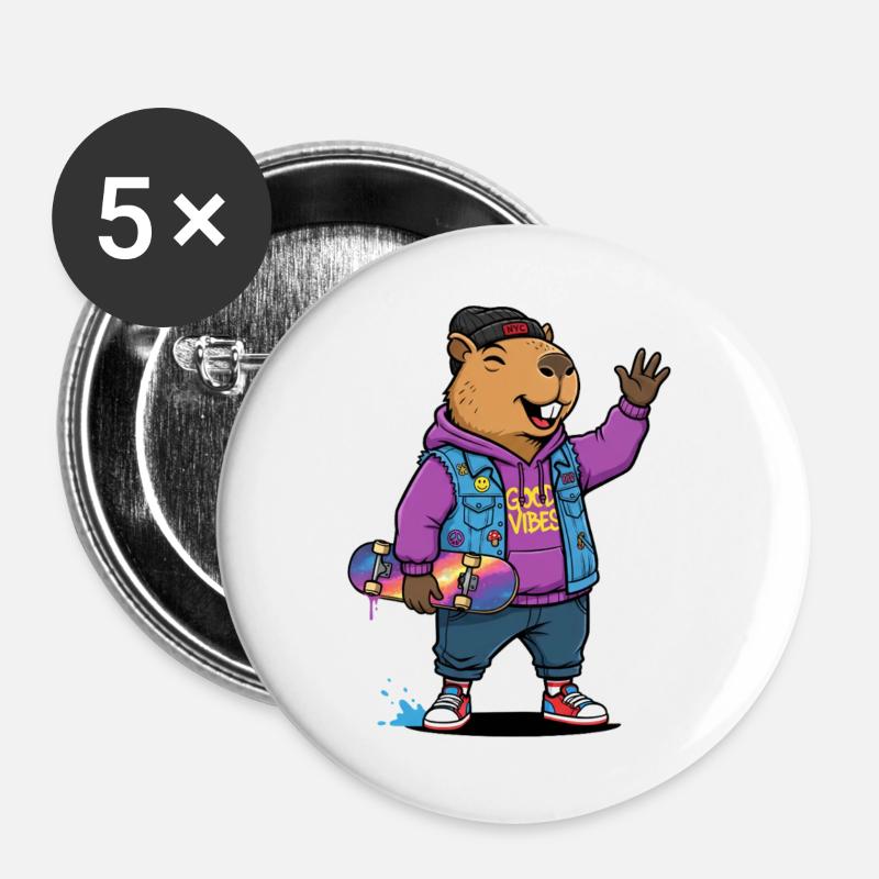 Beaver Skate Vibes Pullover Hoodie - Buttons large 2.2''/56 mm (5-pack) - white