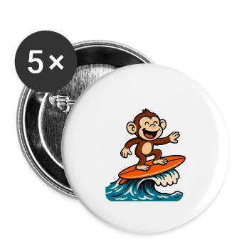 Surfing Monkey Cartoon - Summer Tropical Design - Buttons large 2.2''/56 mm (5-pack) - white - Front