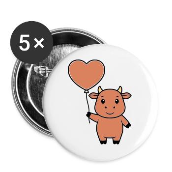 Süße Kuh Herz Ballon Liebe Vektor - Buttons groß 56 mm (5er Pack) - Weiß - Vorne
