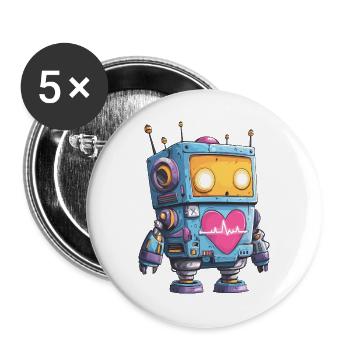 Heart Robot Néon Battement de cœur - Lot de 5 grands badges (56 mm) - blanc - Devant