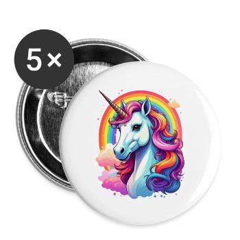 Einhorn mit Regenbogen und Wolken - Buttons groß 56 mm (5er Pack) - Weiß - Vorne
