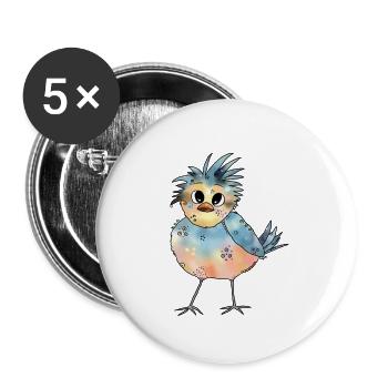 Bunter_Vogel - Buttons groß 56 mm (5er Pack) - Weiß - Vorne