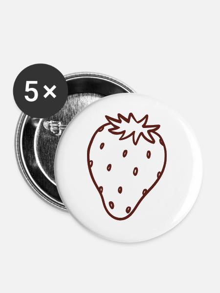 Erdbeer-Linienkunst - Buttons groß 56 mm (5er Pack) - Weiß