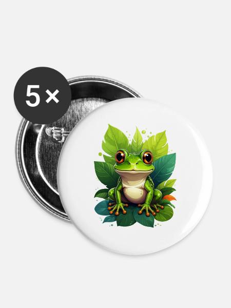 Frosch - Buttons groß 56 mm (5er Pack) - Weiß