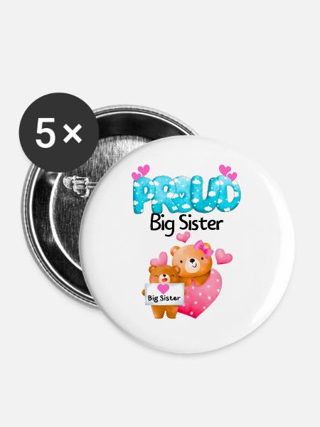 Stolze große Schwester Teddybären - Buttons groß 56 mm (5er Pack) - Weiß