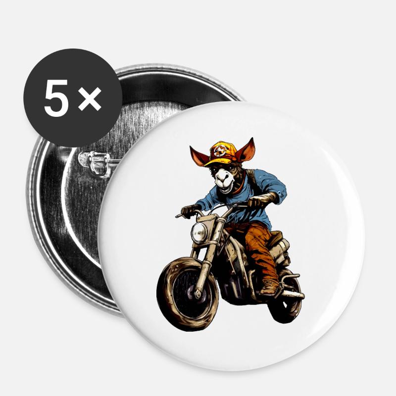 Esel Motorrad - Buttons groß 56 mm (5er Pack) - Weiß