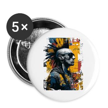Punk Portrait with Mohawk Urban Art - Buttons large 2.2''/56 mm (5-pack) - white - Front