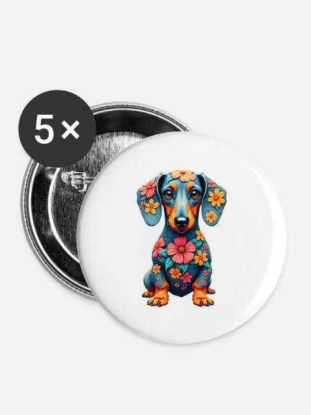 Dackel Dachshund Tekel - Buttons groß 56 mm (5er Pack) - Weiß