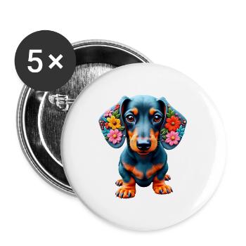 Dackel Dachshund Tekel - Buttons groß 56 mm (5er Pack) - Weiß - Vorne