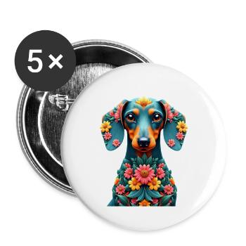 Dackel Dachshund Tekel - Buttons groß 56 mm (5er Pack) - Weiß - Vorne