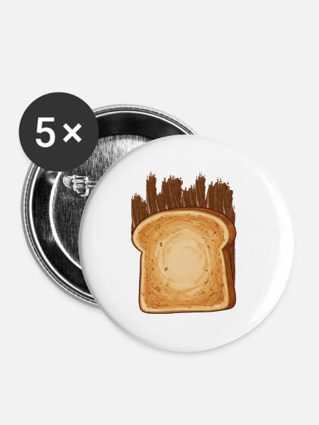 Schoko Creme Toast - Buttons groß 56 mm (5er Pack) - Weiß