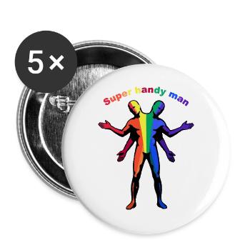 Super-Handwerker-Regenbogen - Buttons groß 56 mm (5er Pack) - Weiß - Vorne