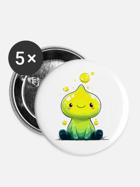 Kleiner Neon-Slime mit Lächeln - Buttons groß 56 mm (5er Pack) - Weiß