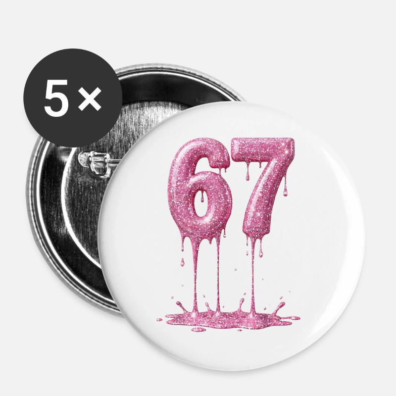 67 Pink Glitzer tropft - Buttons groß 56 mm (5er Pack) - Weiß
