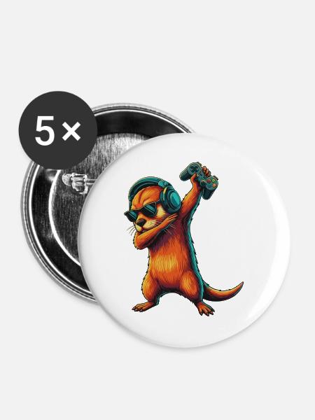 Gamer Otter spielt Videospielkunst - Buttons groß 56 mm (5er Pack) - Weiß
