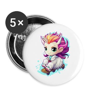 Rainbow Unicorn on skateboard - Buttons large 2.2''/56 mm (5-pack) - white - Front
