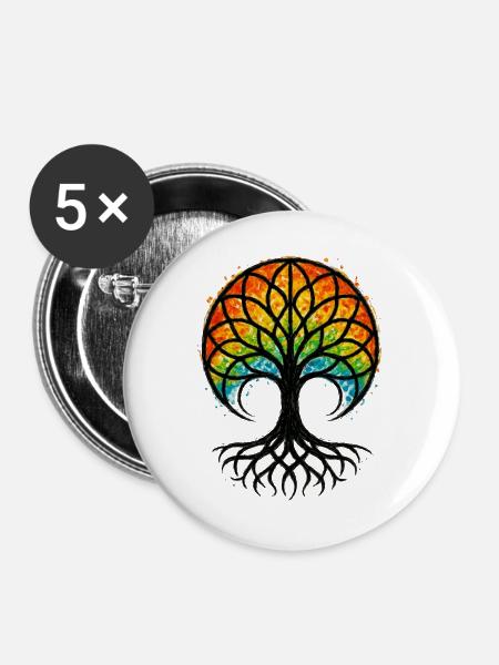 Baum des Lebens – Gaia – Natur - Buttons groß 56 mm (5er Pack) - Weiß