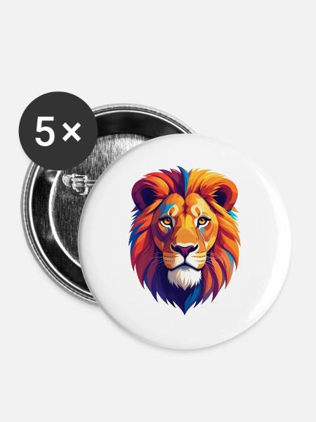 Löwenkopf - Buttons groß 56 mm (5er Pack) - Weiß