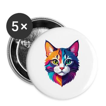 Katze - Buttons groß 56 mm (5er Pack) - Weiß - Vorne