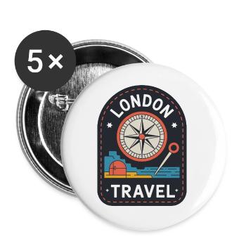 London Travel England Travel Motif - Lot de 5 grands badges (56 mm) - blanc - Devant