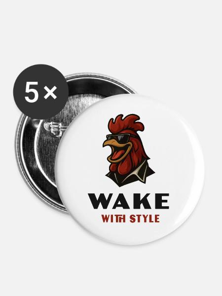 Hahn mit Stil - Buttons groß 56 mm (5er Pack) - Weiß