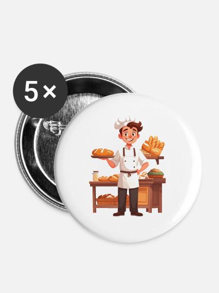 Bäcker - Buttons groß 56 mm (5er Pack) - Weiß