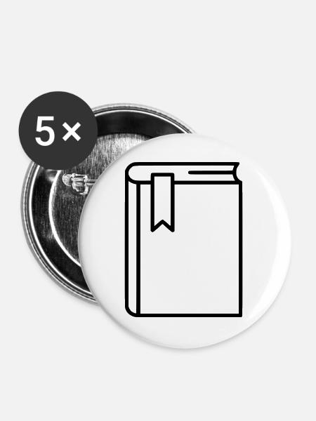 Buch Notizbuch Lesezeichen Icon - Buttons groß 56 mm (5er Pack) - Weiß