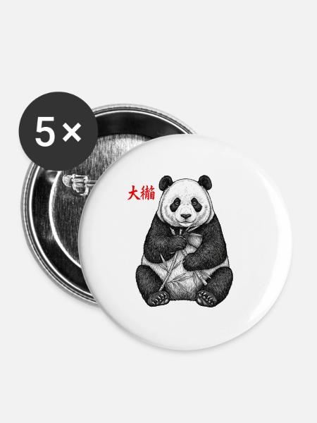 Asiatischer Panda - Buttons groß 56 mm (5er Pack) - Weiß