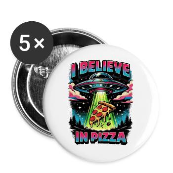 I Believe In Pizza Funny UFO Abduction Comic - Buttons large 2.2''/56 mm (5-pack) - white - Front