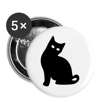 Cat Silhouette Black Gift Cat Lover - Buttons large 2.2''/56 mm (5-pack) - white - Front