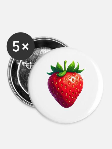 Erdbeere - Buttons groß 56 mm (5er Pack) - Weiß